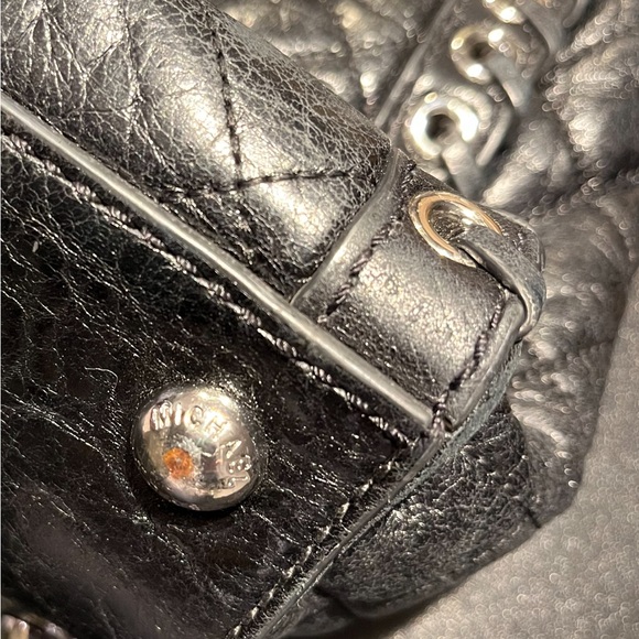 Michael Kors Black Leather Tote Silver Lock Laced Trim MK - Picture 11 of 12